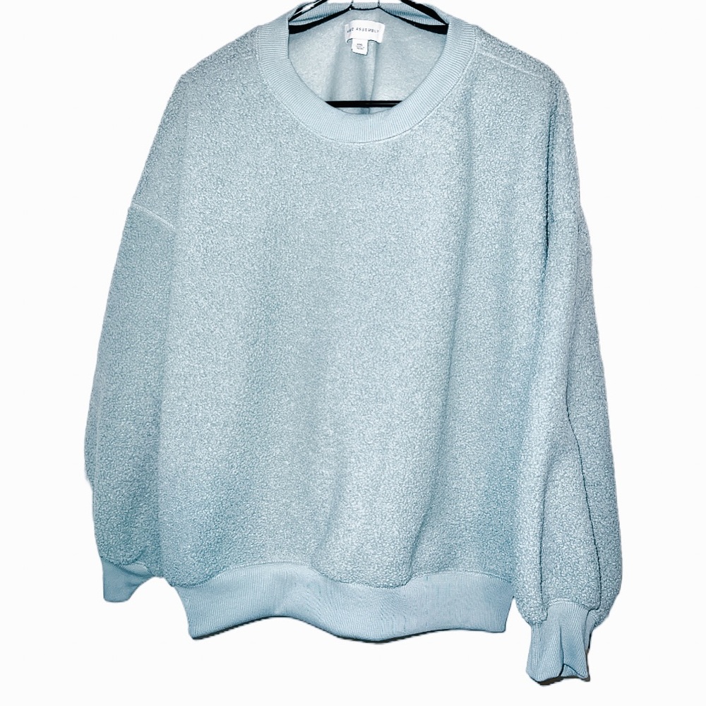 Free Assembly Women's Teddy Fleece Crewneck Sweatshirt Size XXL Silver Blue